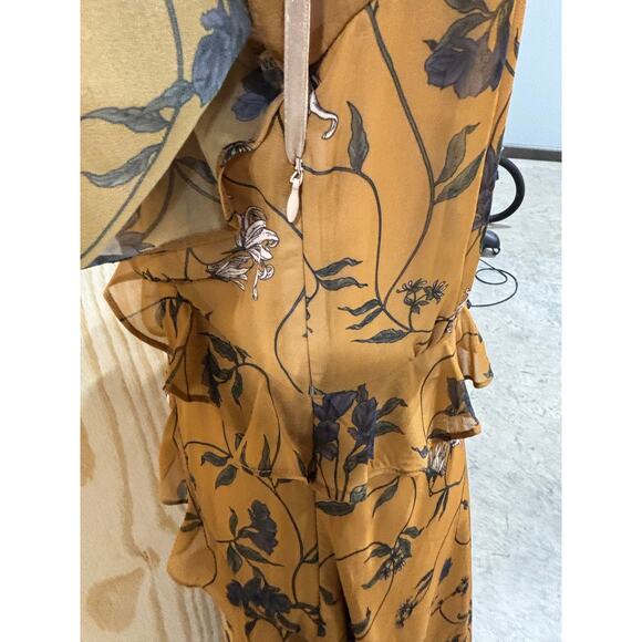 Gianni Bini Floral Maxi  Brown Ruffle Tiered Short Sleeve Size M Boho Romantic - Picture 4 of 7